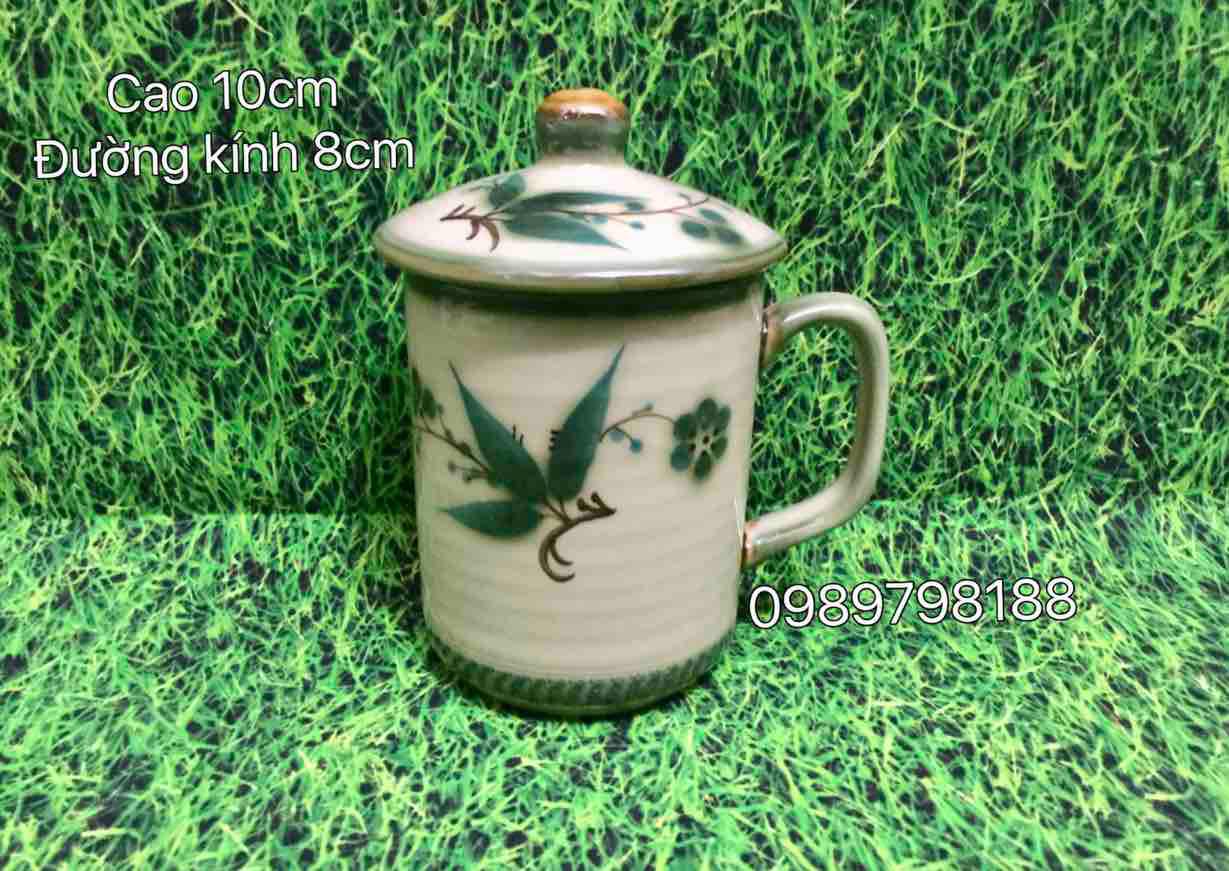 Cốc sứ Bát Tràng vẽ đào xanh dung tích 330ml
