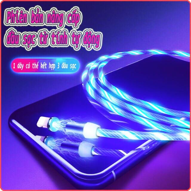 Cáp hít từ có đèn led chạy 3 đầu micro USB, Lightning và Type C
