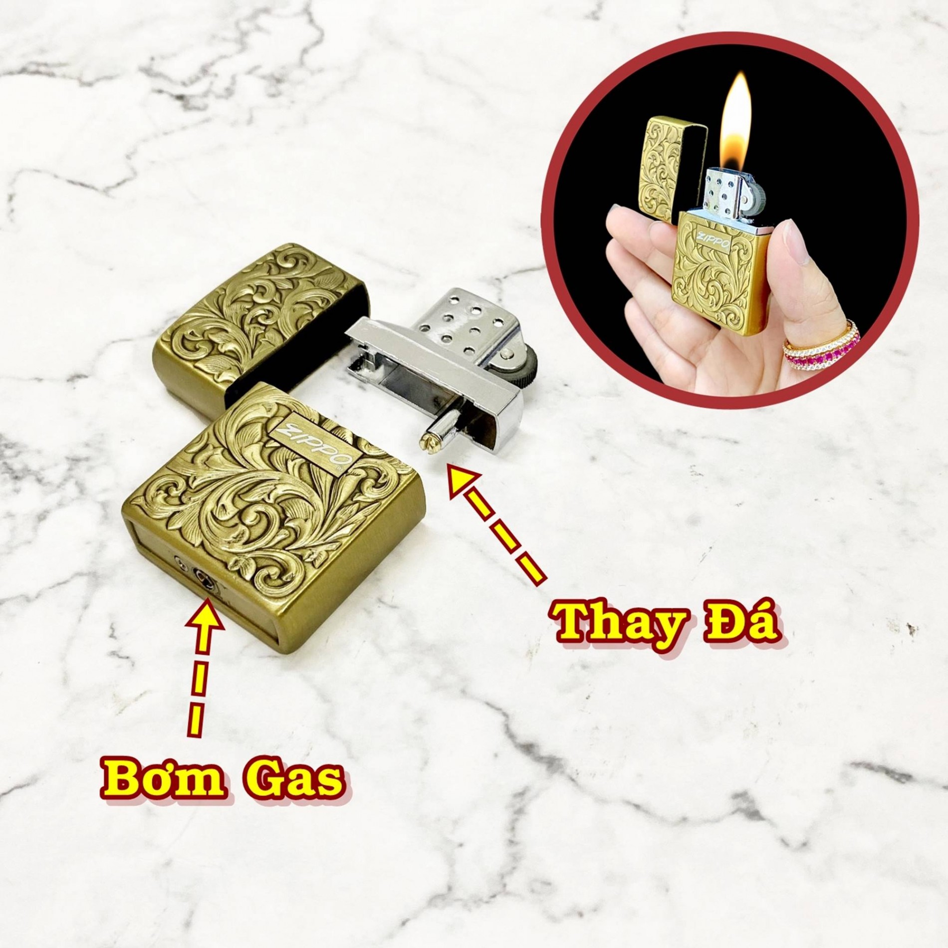 BẬT LỬA ZIPPO GAS ĐÁ HÌNH TRÁI TIM ĐỘNG CƠ G-21
