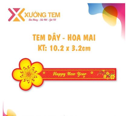 100 tem dán hoa mai happy new year, nhãn dán tết