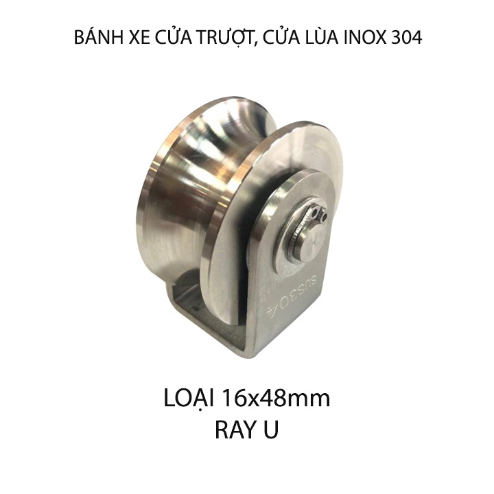 Bộ bánh xe inox 304 lắp cho cửa cổng lùa, trượt đa năng, loại kích thước 16x48mm, ray U, V, H tùy chọn