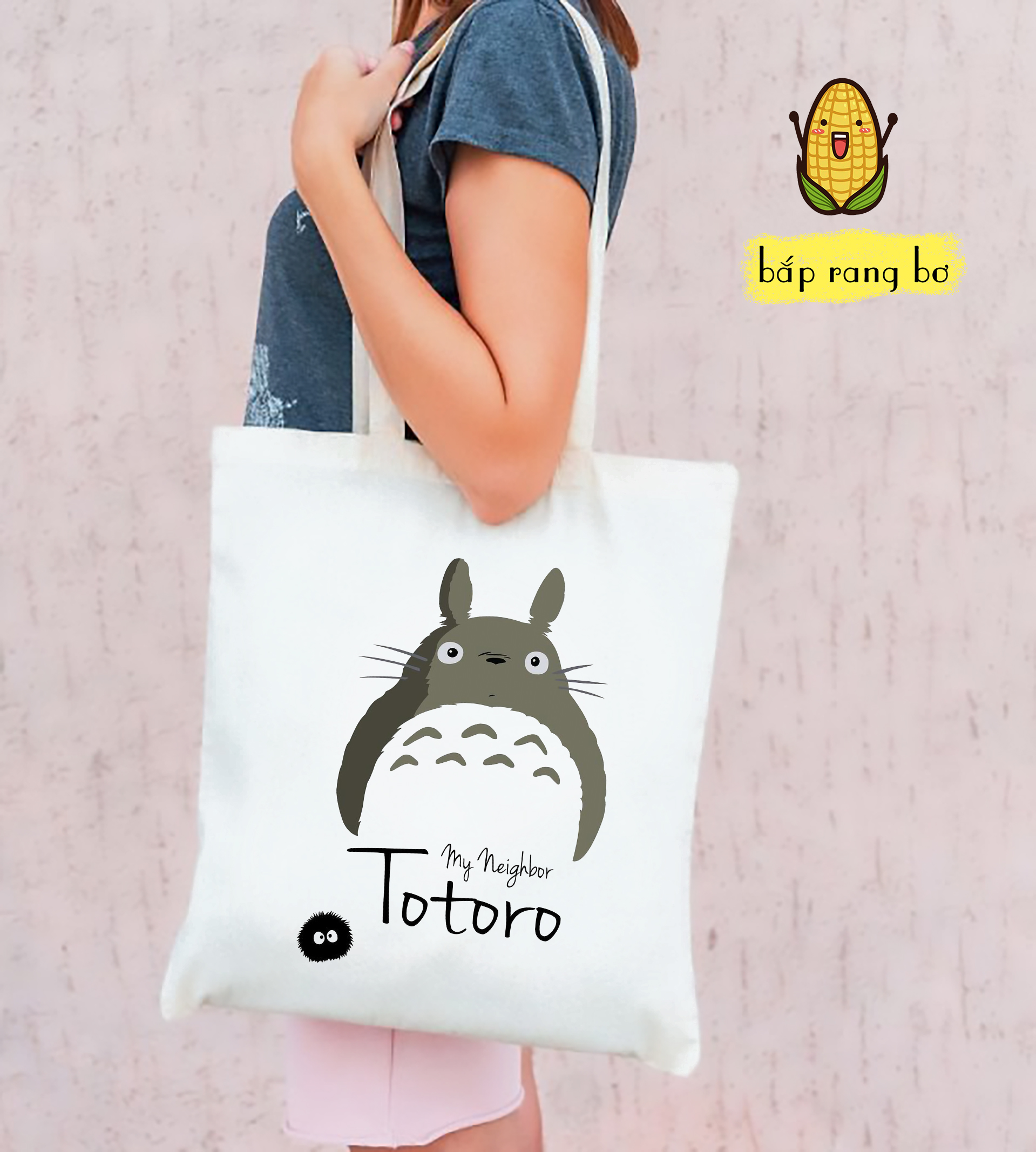 TÚI TOTE VUÔNG TOTORO (KHÓA MIỆNG TÚI VÀ TÚI CON) - VẢI CANVAS