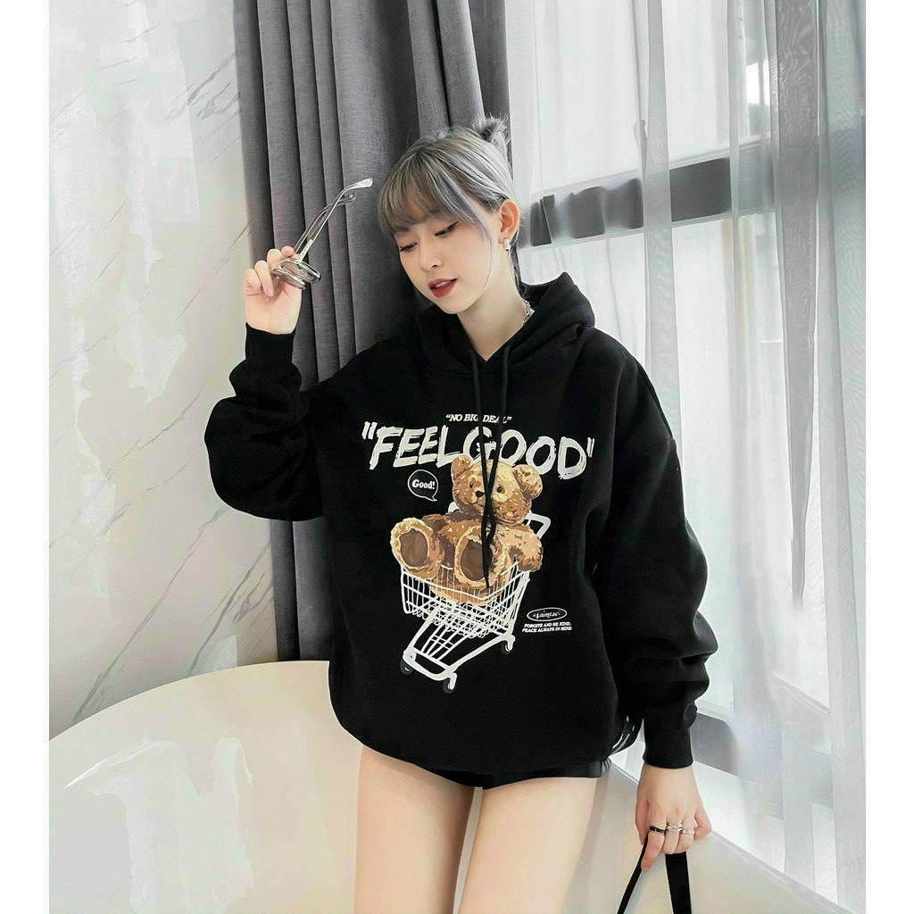Áo khoác hoodie Unisex FEELGOOD dễ thương Áo khoác chui đầu nỉ bông style Hàn Quốc Áo khoác Freeship