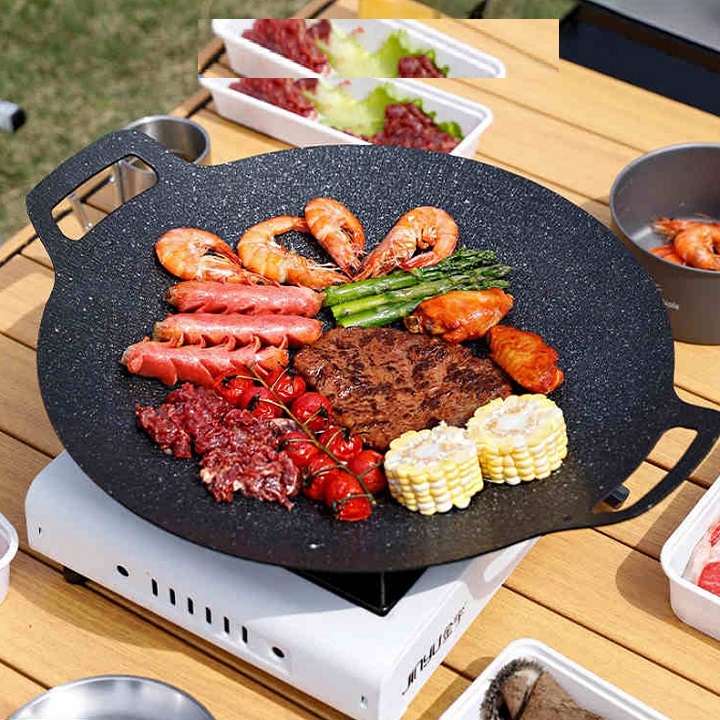 Chảo Nướng BBQ Không Cần Dầu Hàn Quốc, vỉ nướng chất liệu hợp kim nhôm phủ đá maifan chống dính Cao Cấp