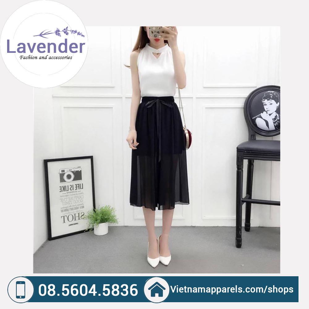 Quần ống rộng giả váy voan nơ lụa 2 lớp