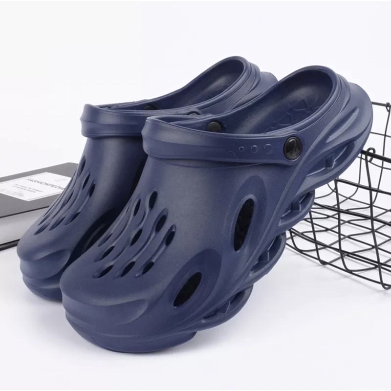 Dép sục nam gợn sóng cao 4cm siêu nhẹ đi mưa - Giày sục nhựa lười lỗ lưới bít mũi chất EVA - SL025