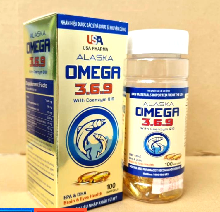 Dầu cá Alaska omega 369 Dùng cho người bị mắc bệnh tim mạch, cao huyết áp, xơ vữa động mạch 100  fd viên