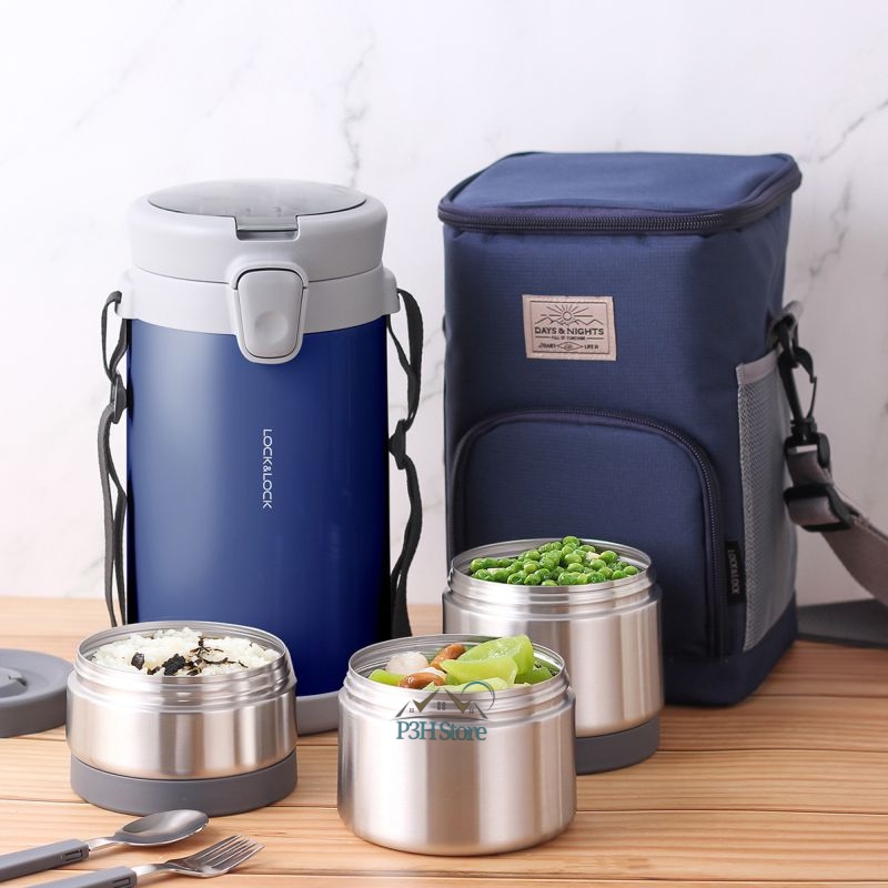 Bộ hộp cơm giữ nhiệt Lock&Lock Easy Carry 2.0L kèm túi đeo, muỗng nĩa LHC8039