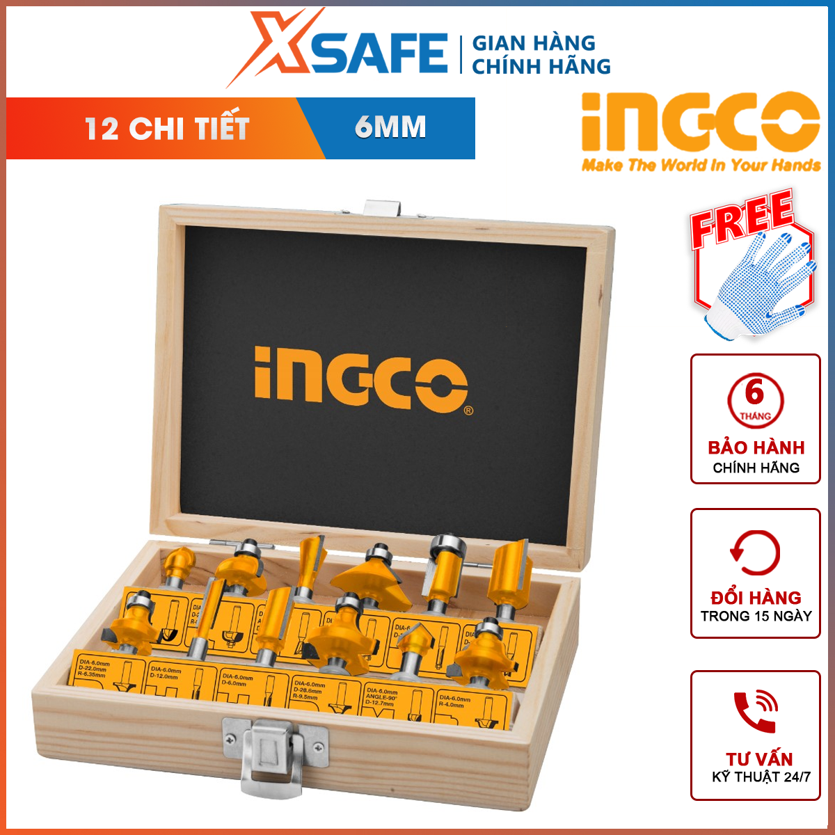 Set 12 nose milling Wood ingco AKRT12141 set wood milling cutter 12 details diameter 6.3mm tip, cut, drill, carving metal material, wood [XTools] [xsafe]