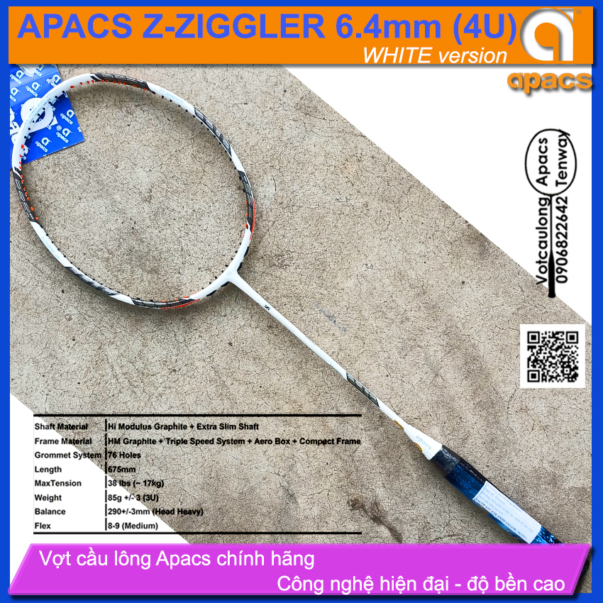 [HCM][Vợt cầu lông Apacs Ziggler Z-Ziggler New White Version - 4U] Thân đũa công nghệ mới sơn nhám trắng cực đẹp