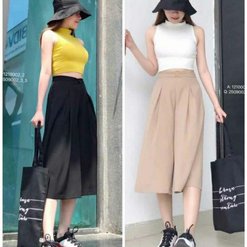 Quần lửng ống rộng xếp ly chất đũi nhật