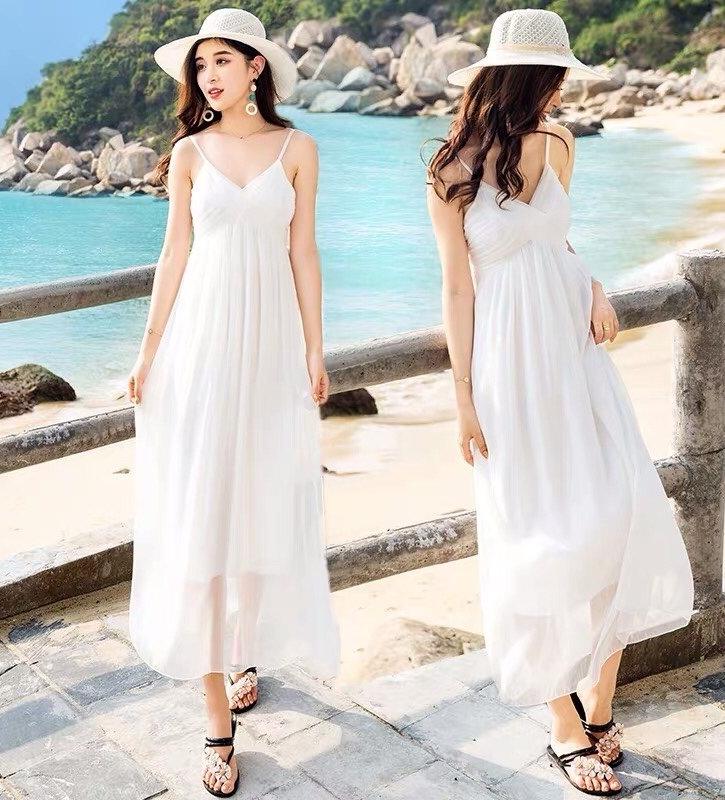 ĐẦM MAXI TRẮNG 2 DÂY THỜI TRANG HÈ 2019