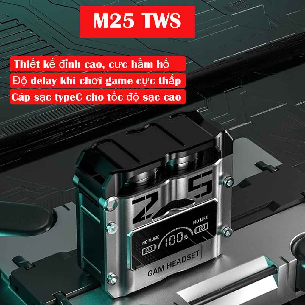 Tai Nghe Bluetooth M25 Gaming phiên bản cao cấp, âm thanh cực tốt, độ trễ thấp, pin trâu 2-3 tiếng, chống ồn - Bảo hành Lỗi 1 Đổi 1 Từ GWIN TECHNOLOGY