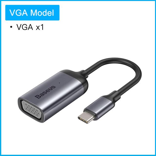 USB Hub Type C to VGA Baseus hỗ trợ xuất hình ảnh từ máy tính, laptop, macbook, điện thoại có cổng C lên màn hình máy chiếu , tivi chất lượng hình ảnh 2K/60Hz