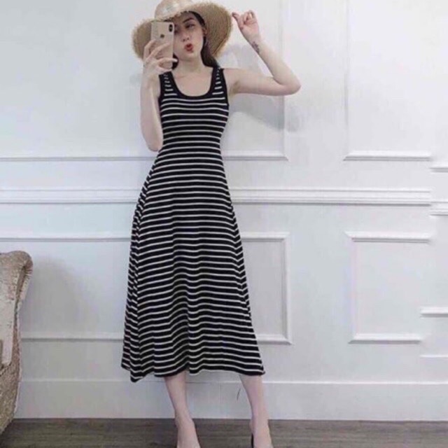 Đầm thun sọc ôm nhè xoè maxi ba lỗ
