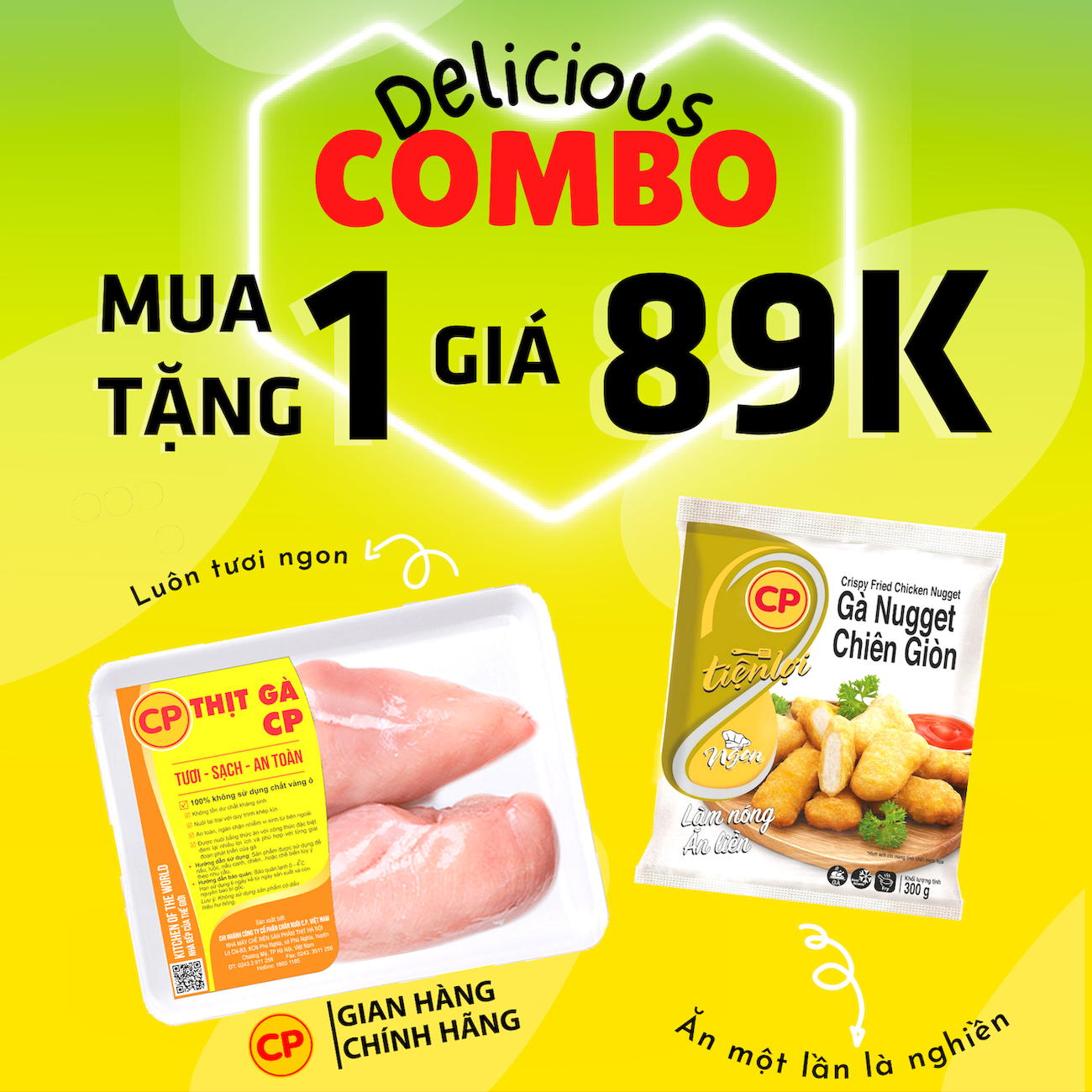 Combo Delicious - Gà CP Ức gà (500g) + Gà Chiên