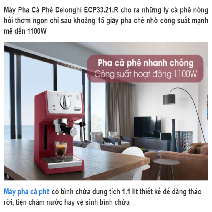 Máy Pha Cà Phê Delonghi ECP33.21.R – bảo hành 12 tháng