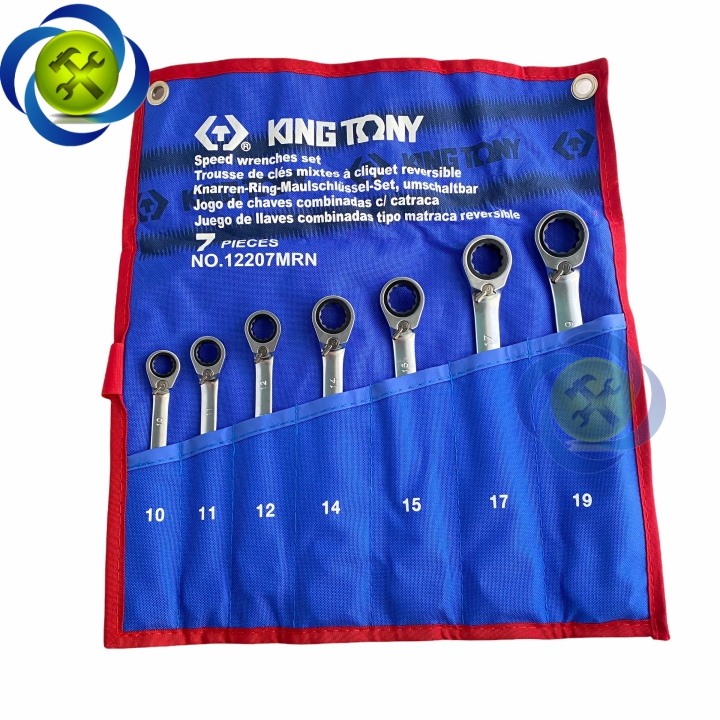 Bộ cờ lê vòng miệng tự động 7 chi tiết có khóa gạt kingtony 12207mrn 10mm - 19mm