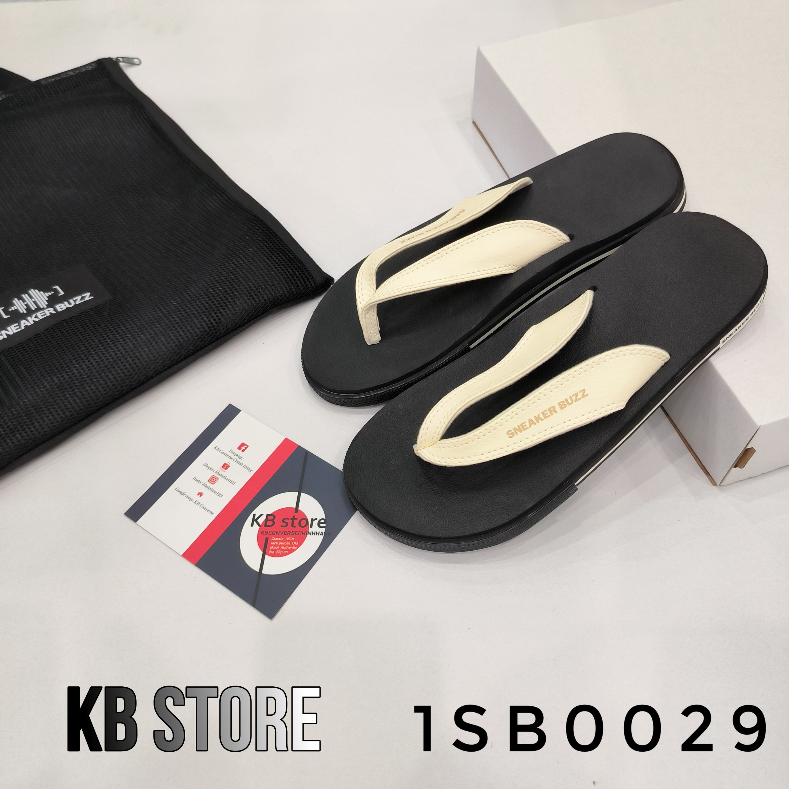 Dép Sneaker Buzz nền đen quai trắng sữa 1SB0029