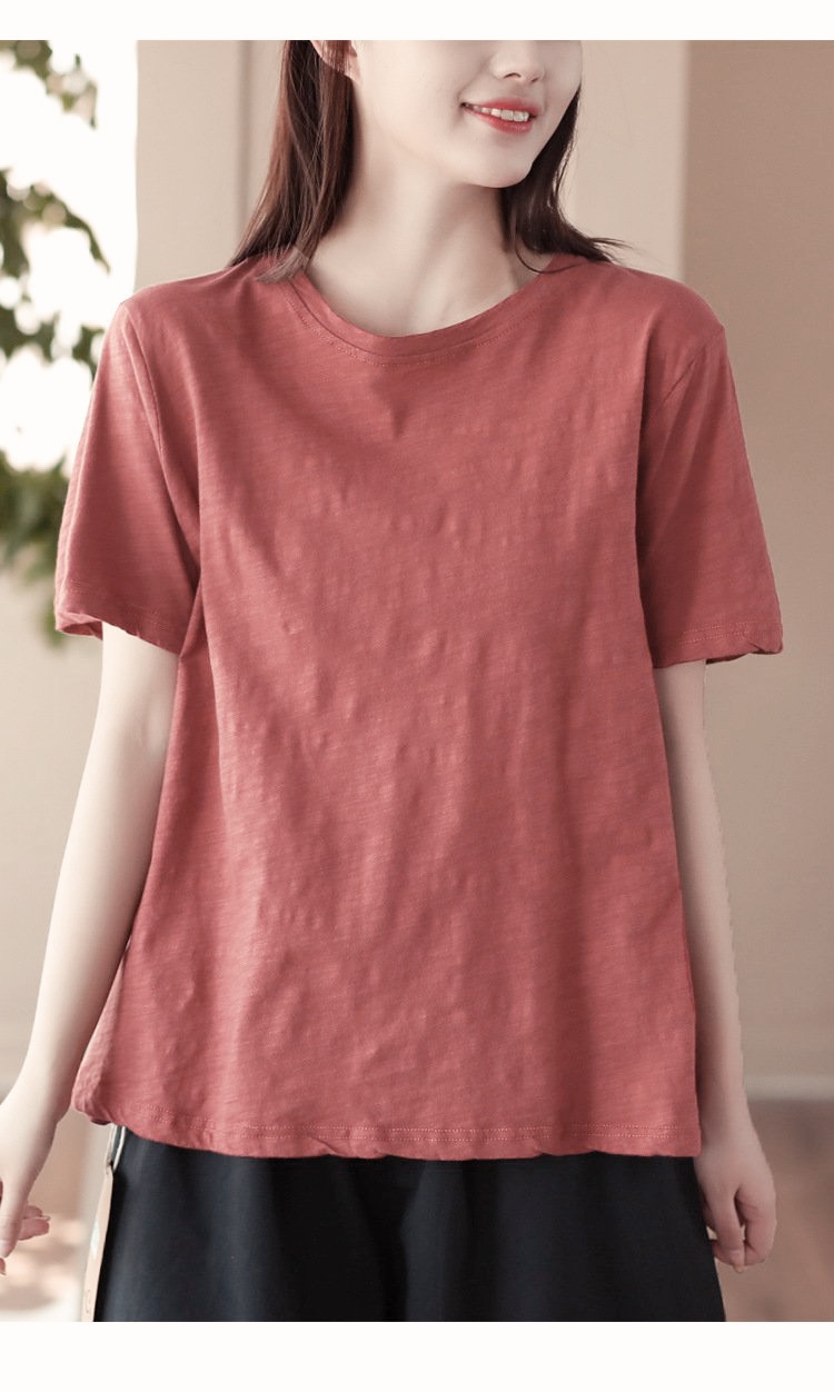 Áo thun xược cotton nữ cổ tròn tay ngắn ANHSTORE cổ tròn - thun giấy
