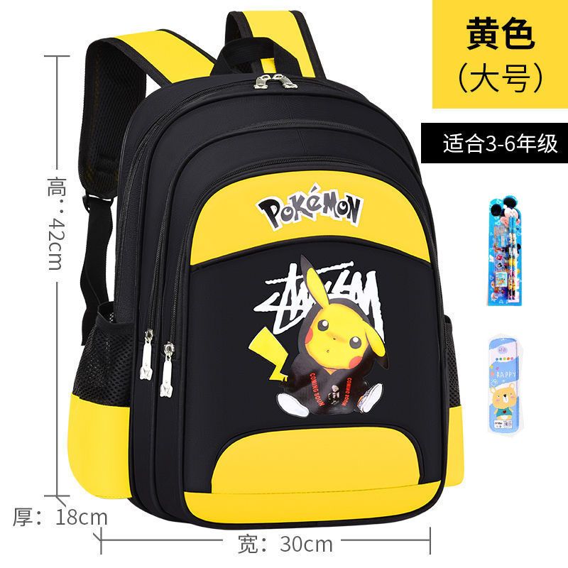 Cặp sách học sinh tiểu học Pikachu mới dành cho nam và nữ từ lớp 1 đến lớp 6 để giảm khả năng chống thấm nước và túi đeo vai