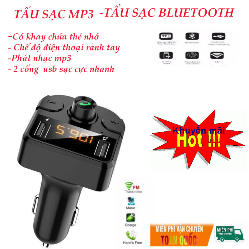 Tẩu Sạc Ô Tô Thông Minh -Kết Nối Bluetooth, Sạc Pin Nhanh Nghe Điện Thoại Rảnh Tay, sang trọng nhỏ gọn - Mua ngay số lượng có hạn. BH 3 Tháng - Lỗi 1 đổi 1trong 7 ngày đầu