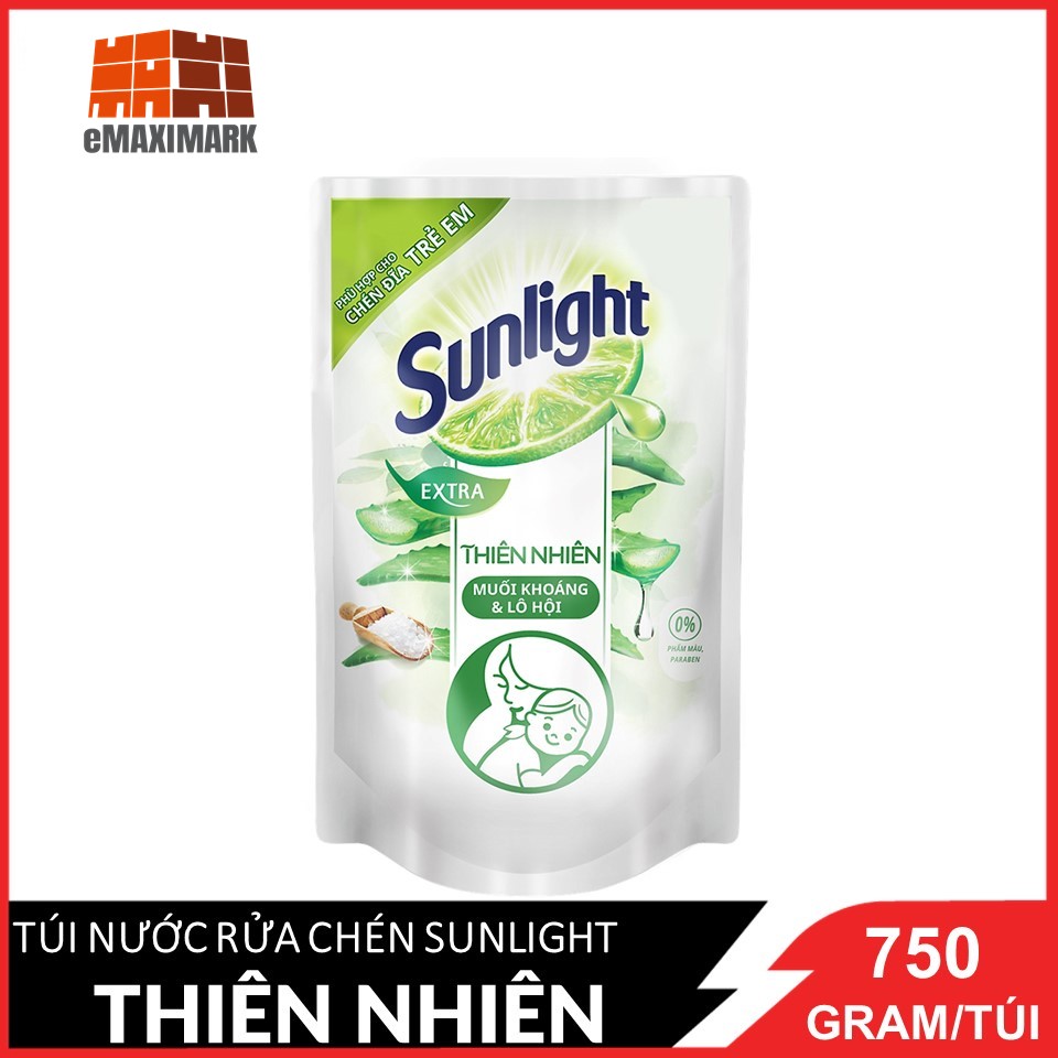 [HCM ship 2h] Nước Rửa Chén Sunlight Thiên Nhiên (Trắng) Túi 750G
