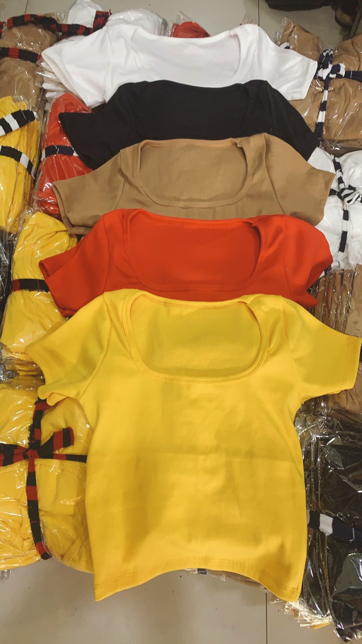 ÁO THUN GÂN CỔ VUÔNG TAY NGẮN VẢI BO MỀM MỊN MC