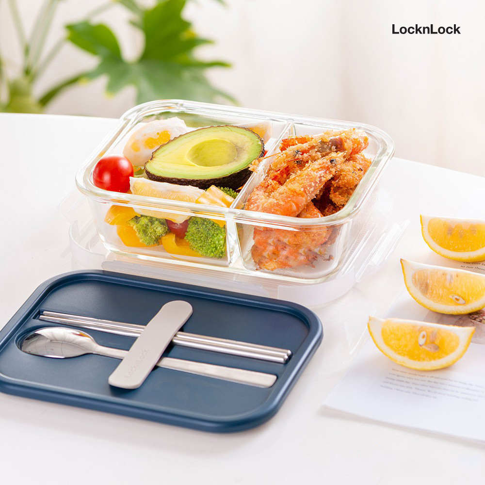 Hộp Cơm Thủy Tinh Lock&Lock Kèm Muỗng Đũa 930ml LLG991CL