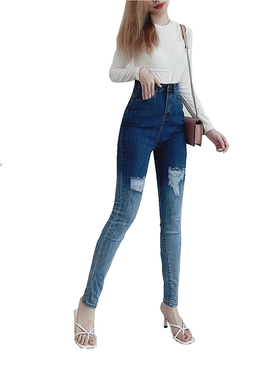 Quần jean dài lưng cao BIGSIZE Lưng siêu cao, xám lông chuột loang 2 màu, co dãn mạnh rẻ đẹp 3890 Molijean - MoliJeans