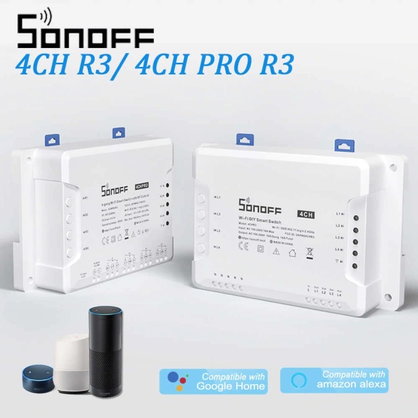 Công Tắc Wifi RF Sonoff 4CH Pro R3 điều khiển 4 thiết bị, Cửa Cuốn, Đảo Chiều Động Cơ