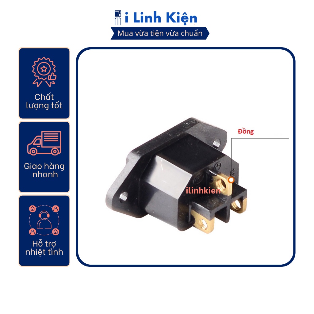 Ổ cắm 3 chân nồi cơm điện màu đen chân đồng.