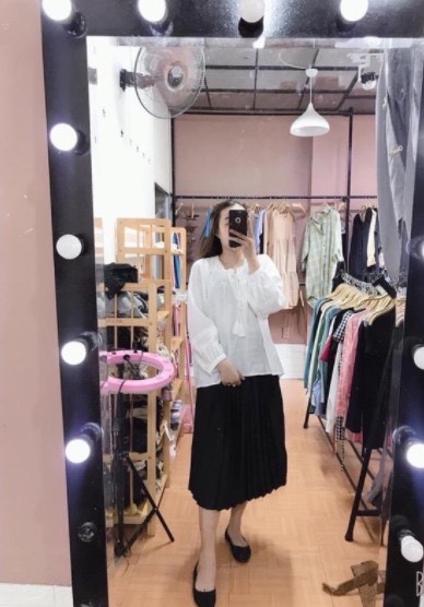 Chân váy bầu midi xếp ly lụa gân Thượng Hải - Đồ Bầu Xinh