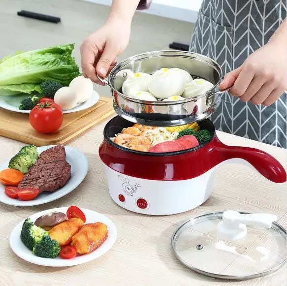 [Hàng Loại 1] Nồi Điện Mini Hai Tầng Đa Năng Tặng Kèm Khay Hấp có thể Chiên, Xào, Nấu ăn, nấu cơm, nấu lẩu mini