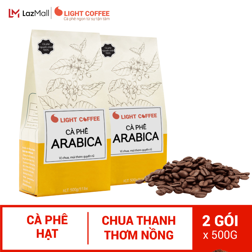 Cà Phê hạt Arabica nguyên chất 100% - Light Coffee - 2 gói (1kg)