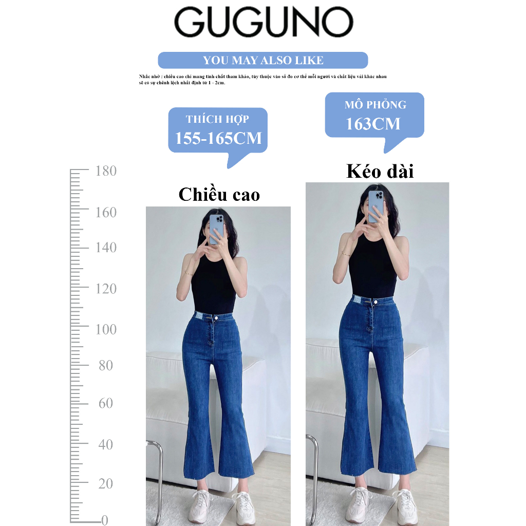 Quần jeans nữ ống loe cạp cao GUGUNO