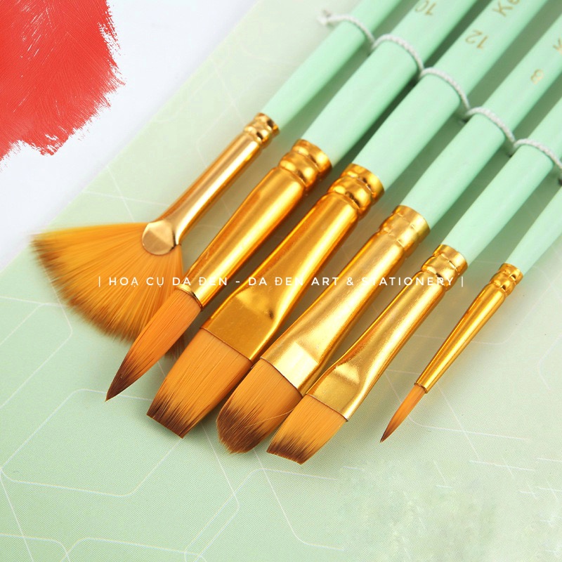 [DA ĐEN] Bộ 6 Cọ Vẽ Cơ Bản Keep Smiling Xanh Mint Pastel (A6332)