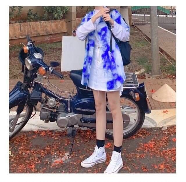 [Có ảnh thật] Áo sơ mi voan lụa màu loang basic