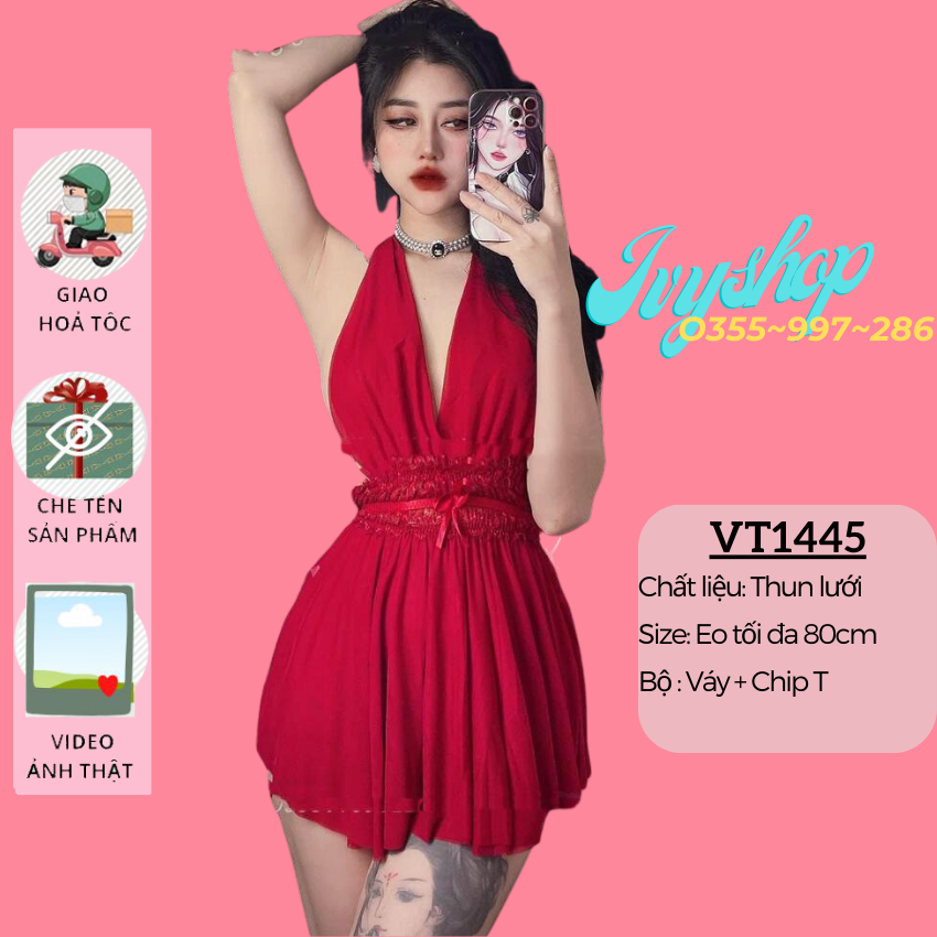 Váy ngủ sexy hử lưng dáng xòe 2 lớp, đầm ngủ voan thun cao cấp phối ren vt1445