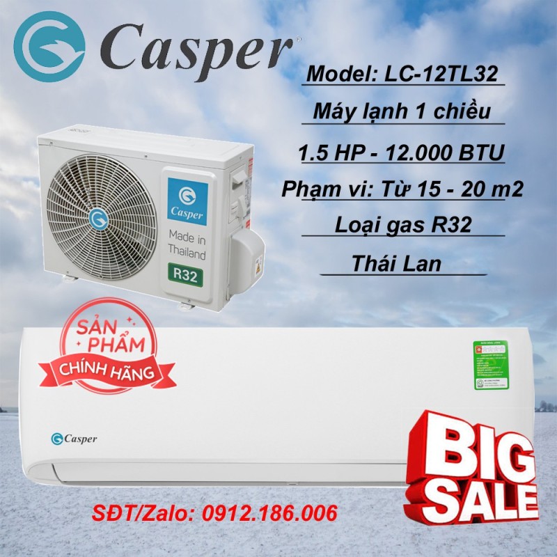 Máy lạnh Casper 1.5 HP - 12.000BTU LC-12TL32 - hàng chính hãng (LIÊN HỆ VỚI NGƯỜI BÁN ĐỂ ĐẶT HÀNG)