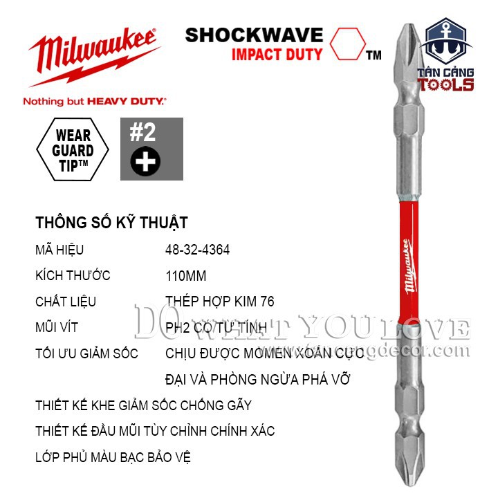 Mũi Bắt Vít Milwaukee PH2 110 mm 48 - 32 - 4364
