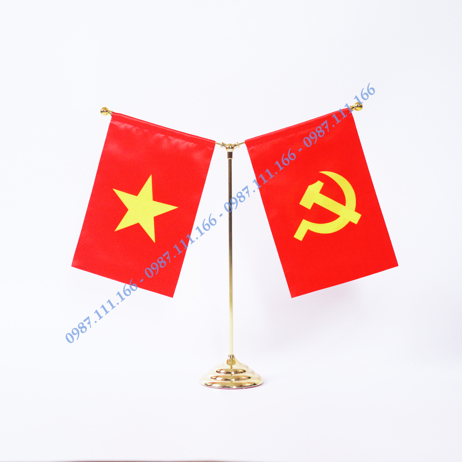 Cờ Để Bàn mạ vàng cao cấp cắm 2 cờ