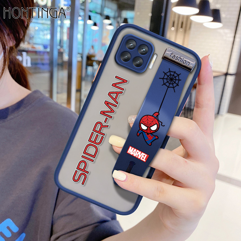 (With Wristband)Hontinga Casing Case For OPPO A93 2020 Reno 4F Case Shockproof Marvel Spider-Man Cartoon Transparent Phone Case Soft Edge Full Lens Camera Protector Back Cover Hard Case For Boys