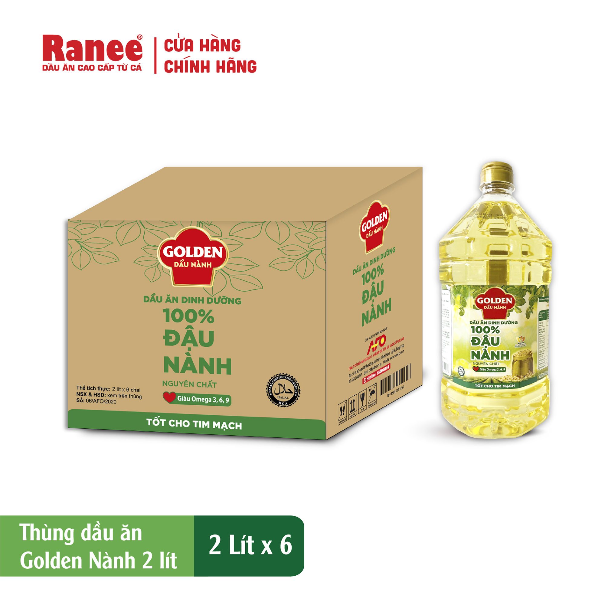 Thùng Dầu Đậu Nành cao cấp Golden 2 lít (2 lít x 6 chai)