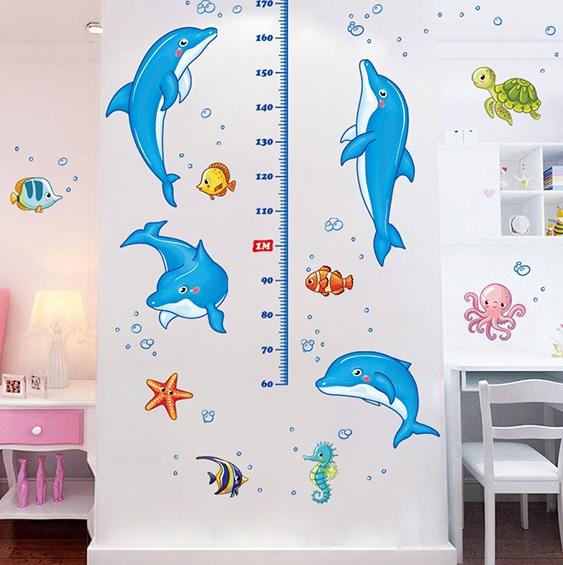 Decal dán tường Thước đo chiều cao cá heo- T29-kiddecals