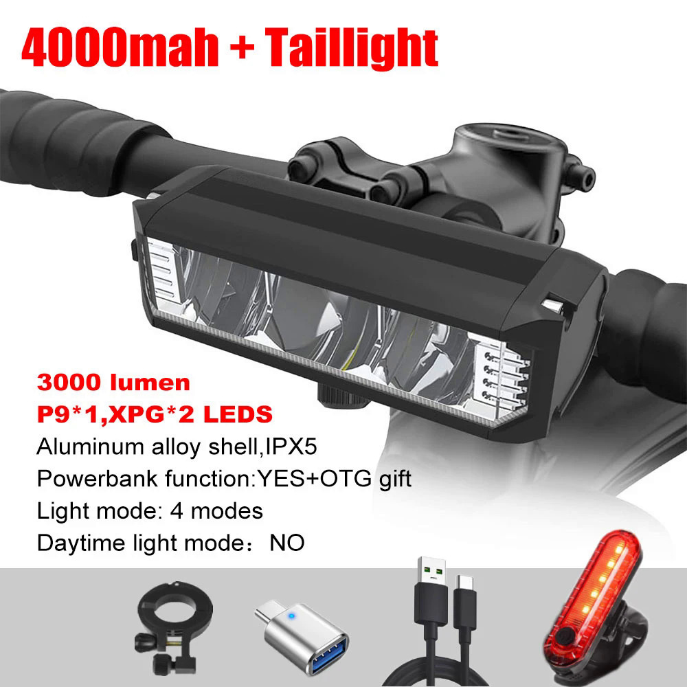 6000lm xe đạp phía trước ánh sáng xe đạp đèn 8000mah hợp kim nhôm đèn pin chống thấm nước usb phí leo núi mtb đi xe đạp phụ kiện