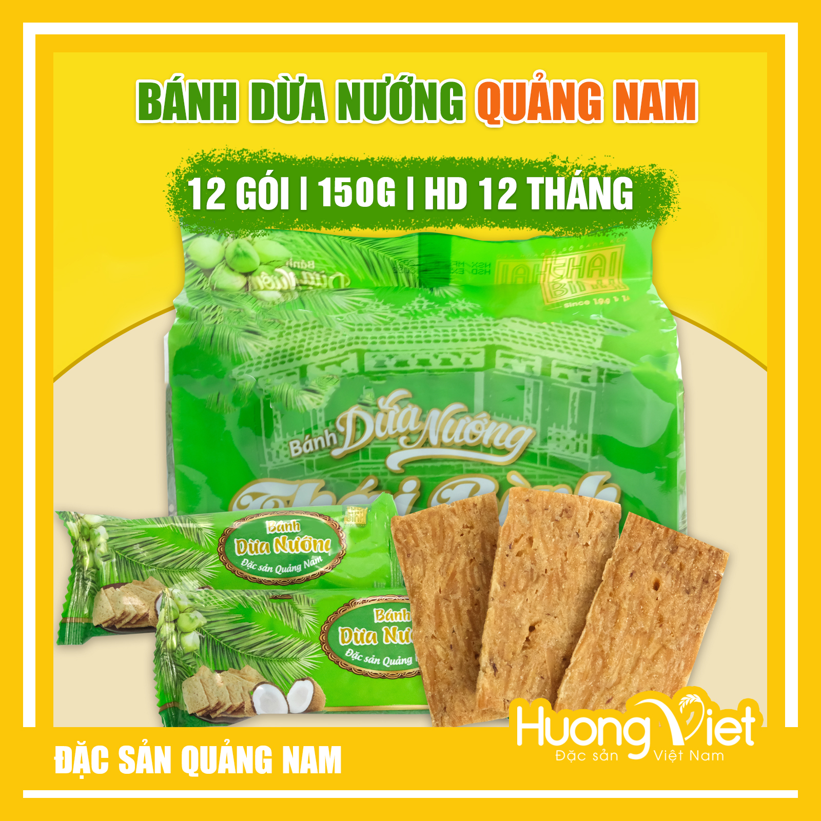 Bánh dừa nướng Quảng Nam 150g đặc sản bánh dừa nướng Quảng Nam thương hiệu Thái Bình
