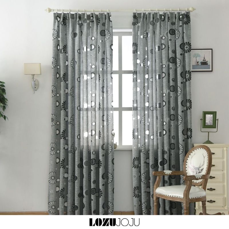 【sẵn sàng】LOZUJOJU Home Decor trang trí phòng ngủ rèm phòng ngủ vạch sọc kim cương bông hoa trắng Rỗng ra RING TYPE 1PCS