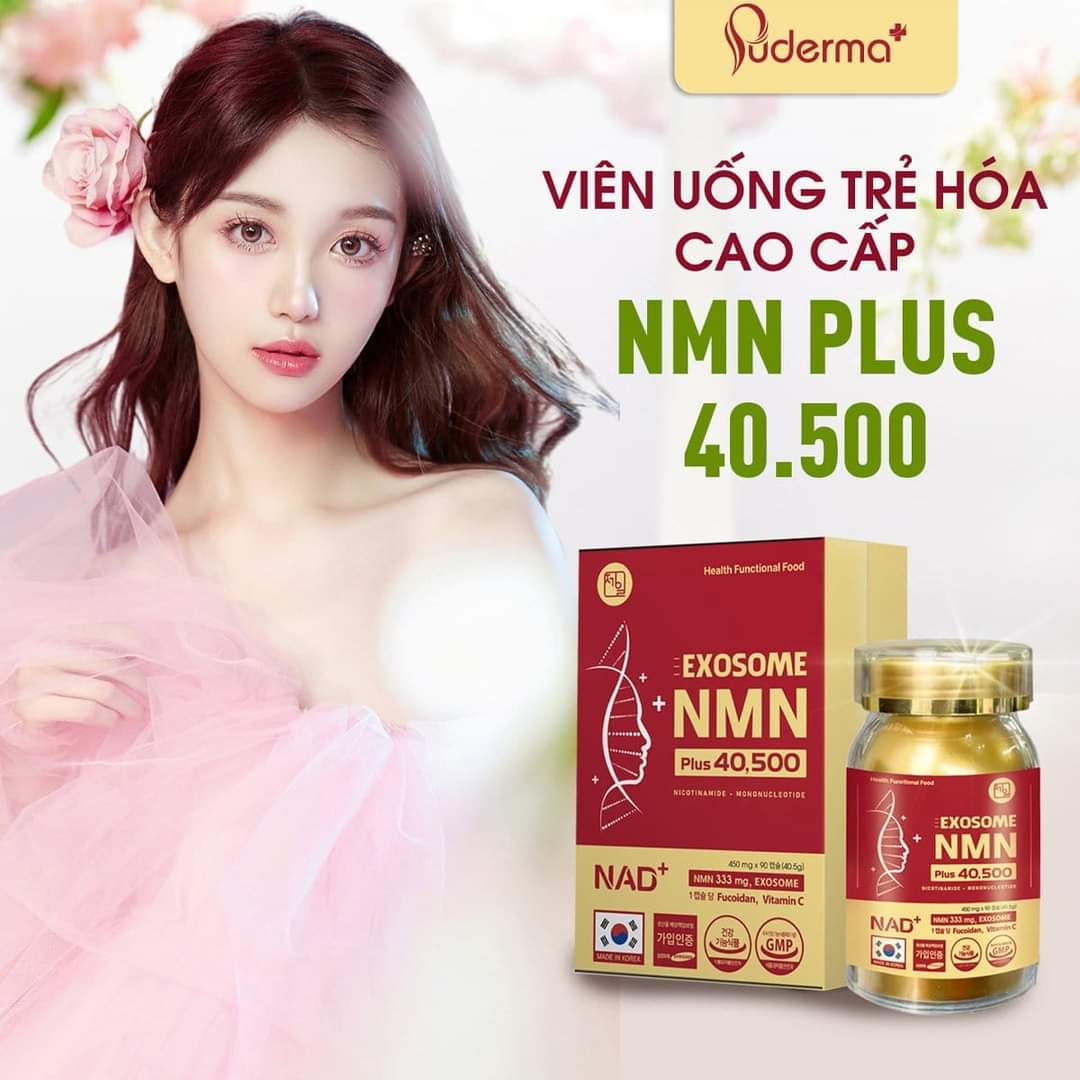 Viên uống Hàn Quốc Exosome NMN Plus 40.500 hộp 90 viên tích hợp 4 thành  phần đắt đỏ hiện nay bao gồm NMN, Exosome, Fucodain và Vitamin C giúp tăng  cường sức