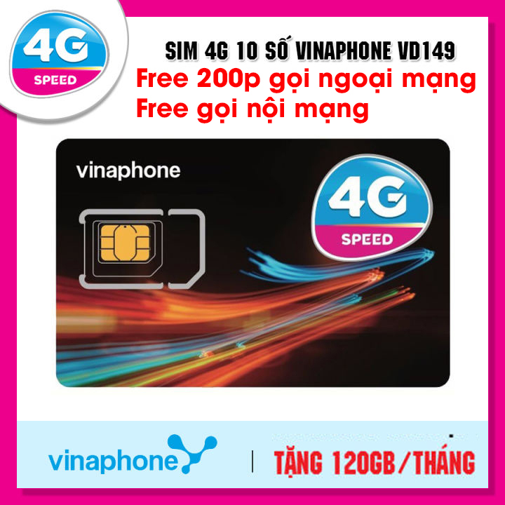FREESHIP - CHƯA KÍCH HOẠT.Sim 4G Vinaphone D169G gói 7GB/ngày (210GB/tháng) + 150 phút gọi ngoại mạng + Miễn phí gọi nội mạng Vinaphone gói D169G